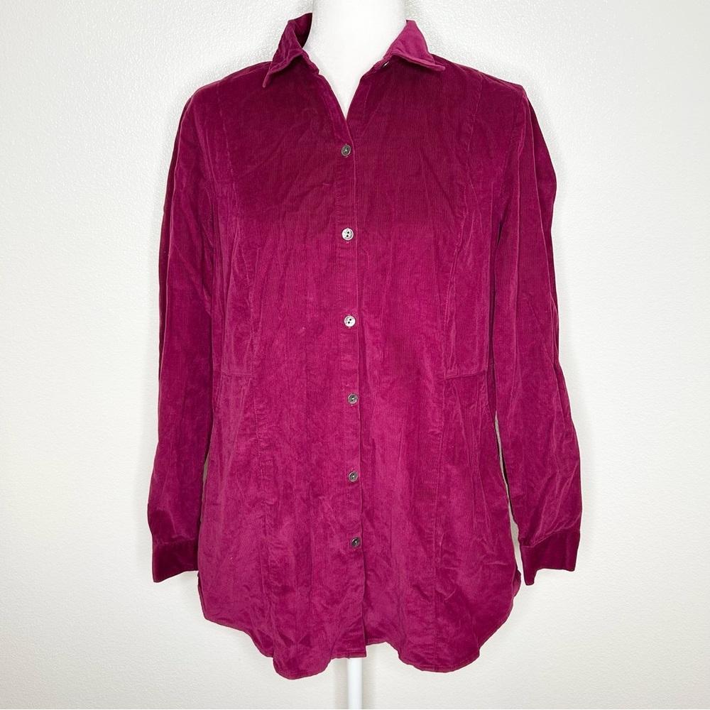 J Jill Womens Magenta Corduroy Button-Up Long Sleeve Shirt With Pockets Size S